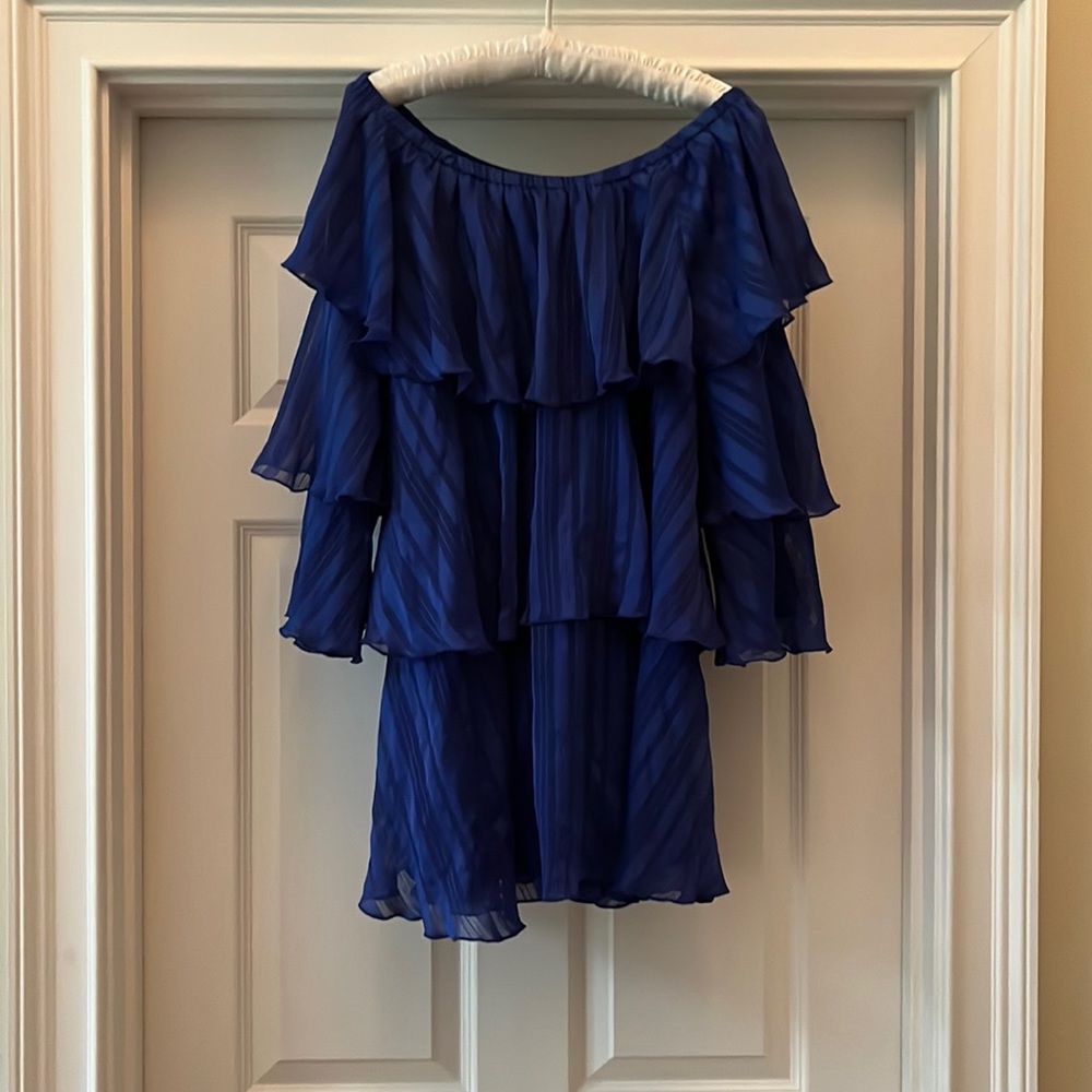 Off the shoulder blue show me your mumu mini dress!